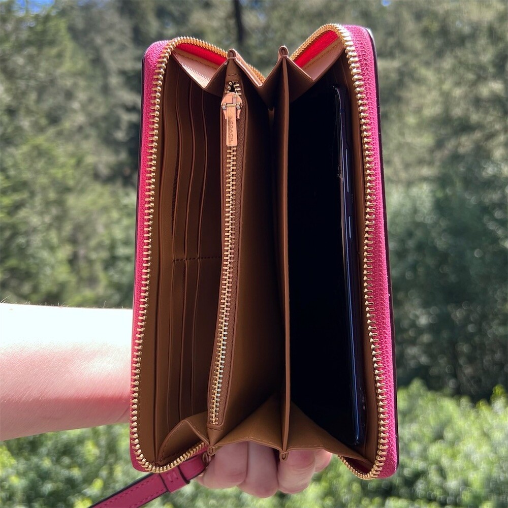 COACH Long Zip-Around Wallet  Pink Pebble Leather w Gold Hardware AUTHENTIC - Picture 3 of 13